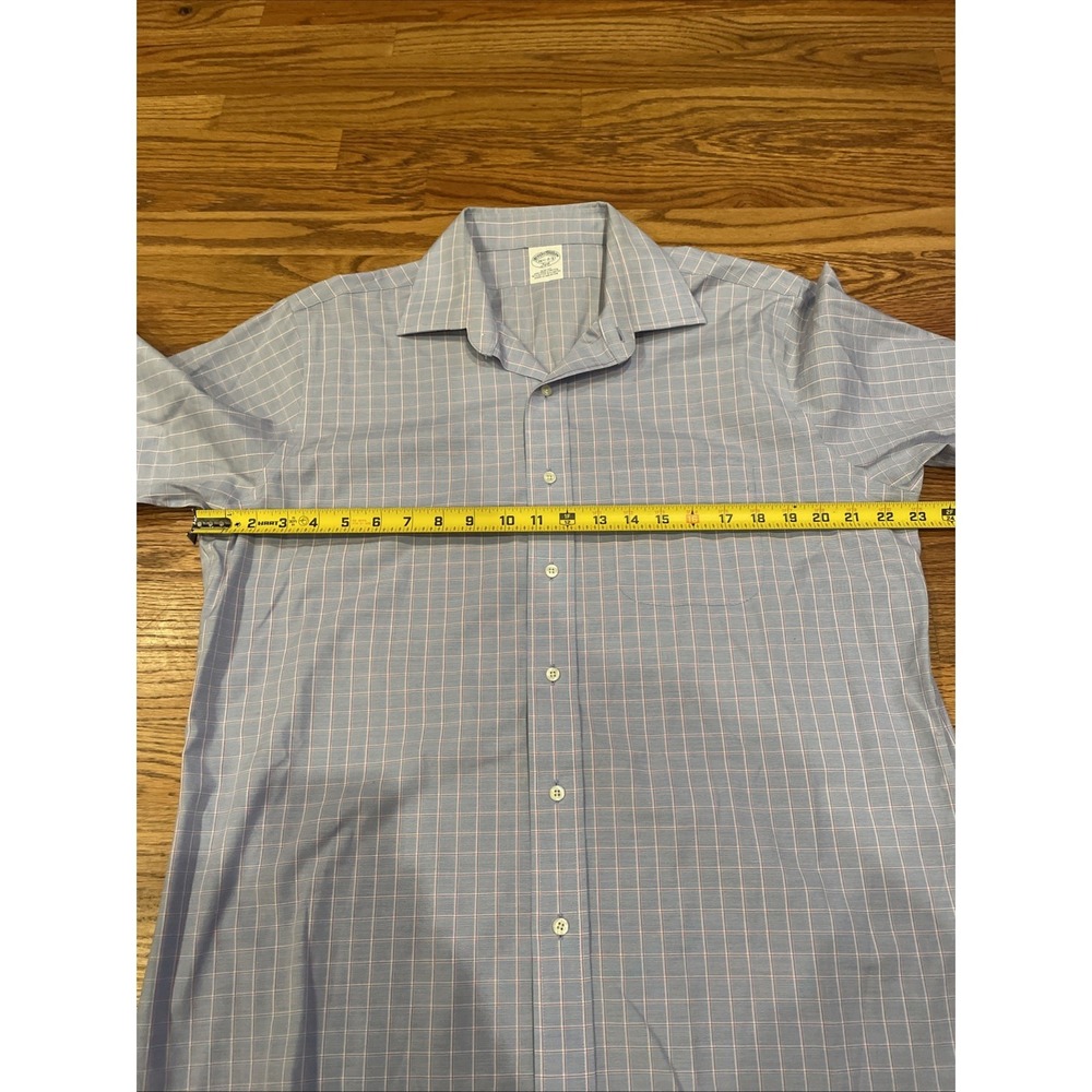 Brooks Brothers 346 Men's Slim Fit Stretch Shirt Blue Plaid Size 16.5 2/3 - Picture 6 of 8